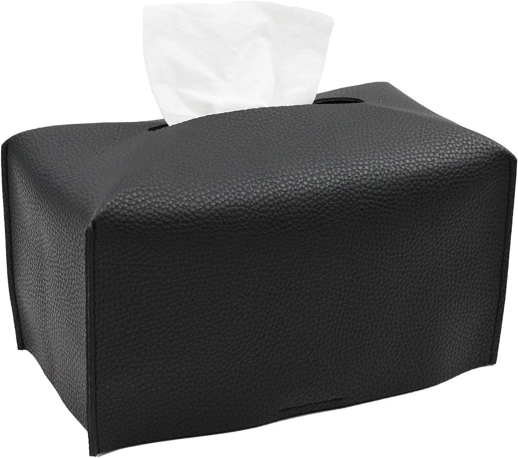 Tissue Box Cover,Modern PU Leather Rectangular Tissue Box Holder - Decorative Holder/Organizer for Bathroom Vanity Countertop, Night Stands, Office Desk -  rectangular black