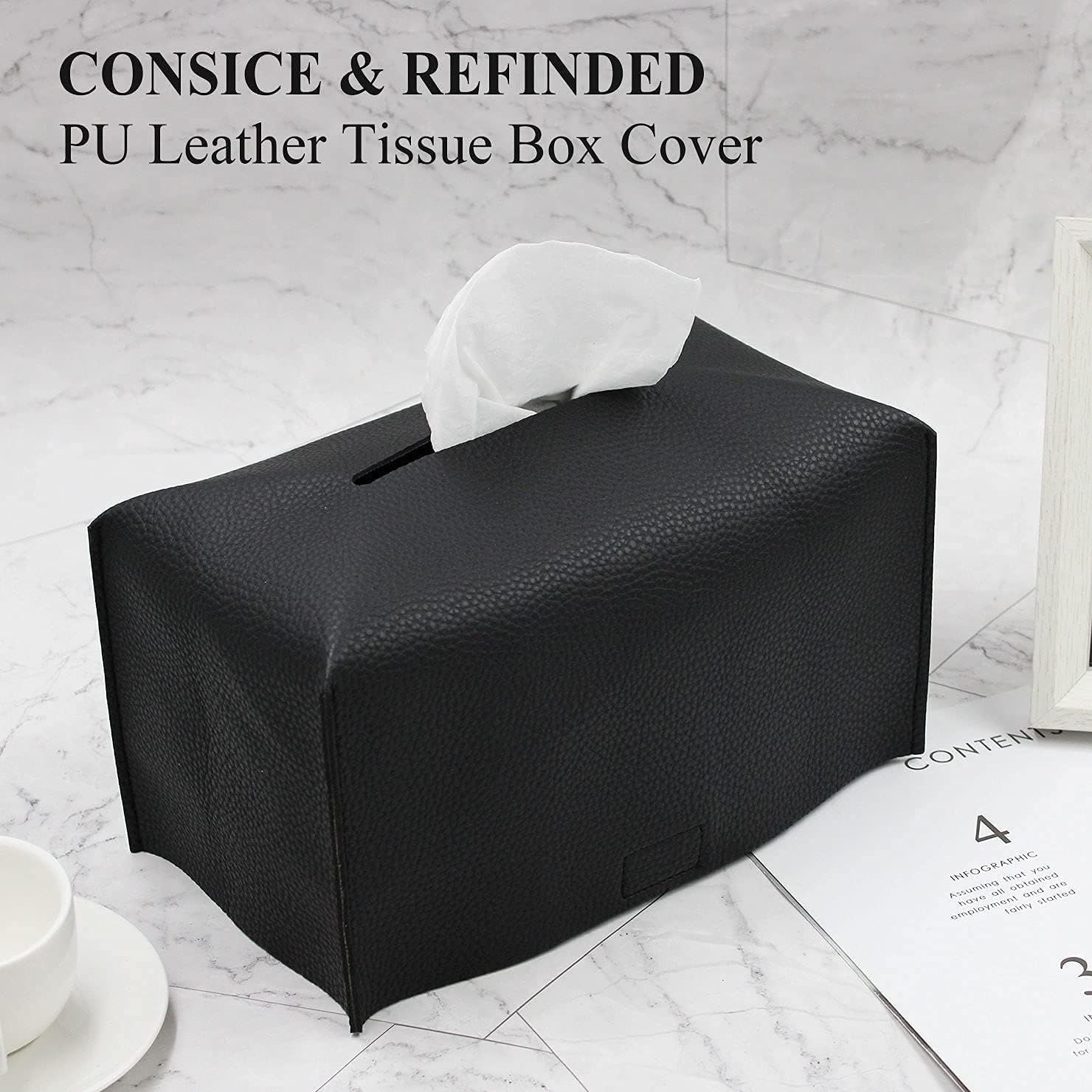 Tissue Box Cover,Modern PU Leather Rectangular Tissue Box Holder - Decorative Holder/Organizer for Bathroom Vanity Countertop, Night Stands, Office Desk -  rectangular black