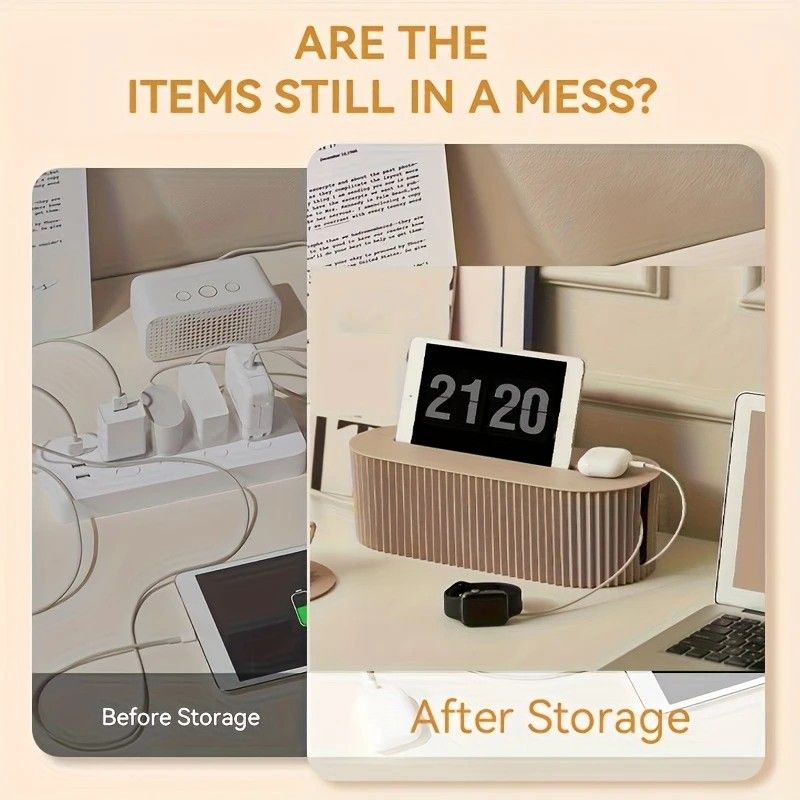 1 Multi-Scene Cable Storage Box Durable Desktop TV Cable Management System with Lid  Scratch-Resistant Storage Case, Suitable for Power Strips, Chargers, and Home Office Supplies.(light brown)