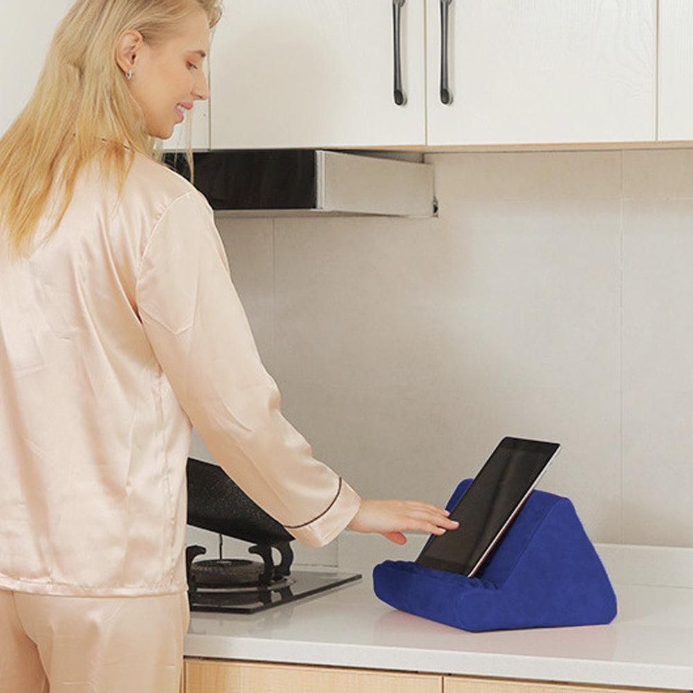 Multi-Angle Tablet Holder Compatible with iPads Lazy Holder Stand for Bed and Desk with 2 Pockets Blue
