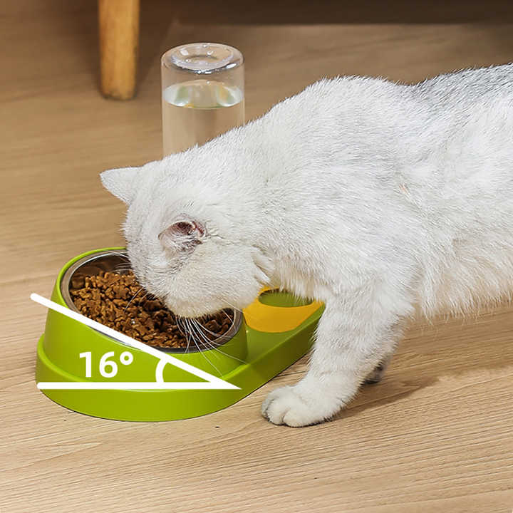 Blue Pet Bowl Set with Automatic Gravity Water Dispenser - Stainless Steel & PP Feeder Station