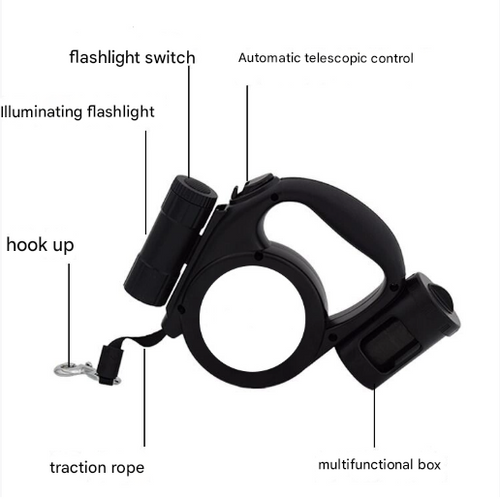 3-in-1 Retractable Dog Leash with LED Light – Dark Blue
