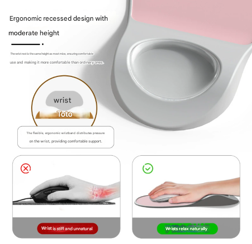 Light Grey Ergonomic Mouse Pad with Wrist Rest Support Soft Silicone Concave Groove Design 32.5cm Non-Slip Mat for Home Office & Gaming